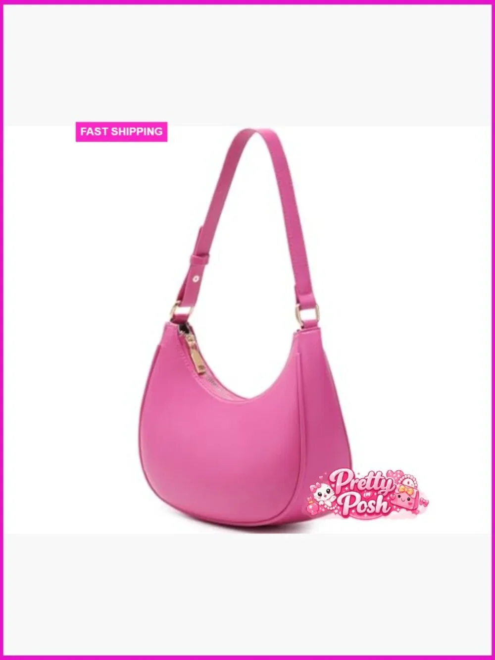 PU Leather Hobo Shoulder Bag with Zipper Closure